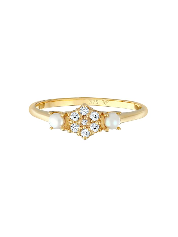 Ring Diamant (0.095 Ct.) Süßwasserperle 375 Gelbgold