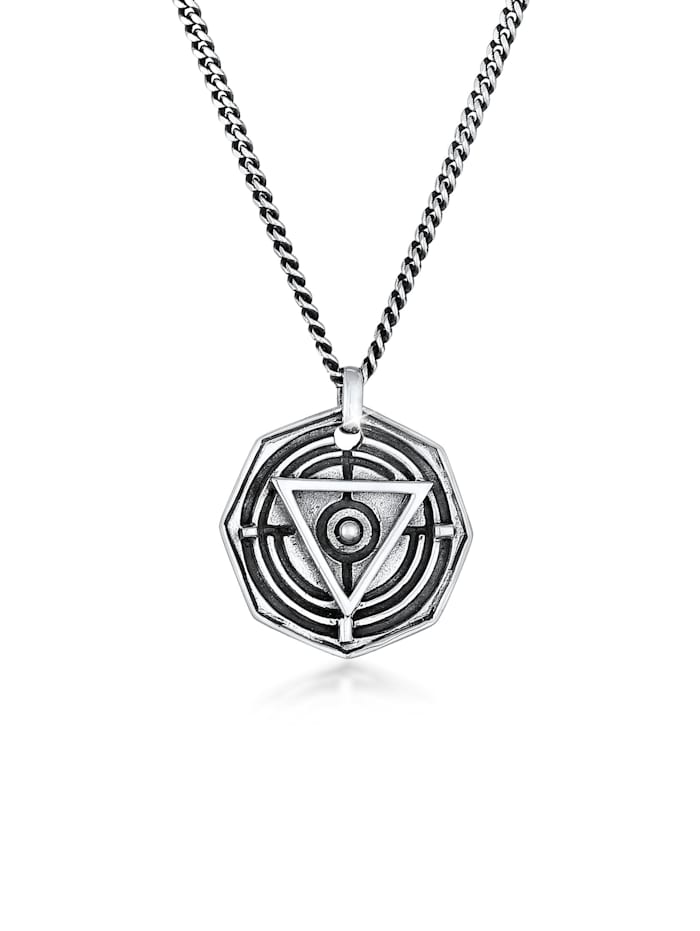 Kuzzoi Halskette Herren Dreieck Kreis Symbol Magie 925 Silber, Schwarz