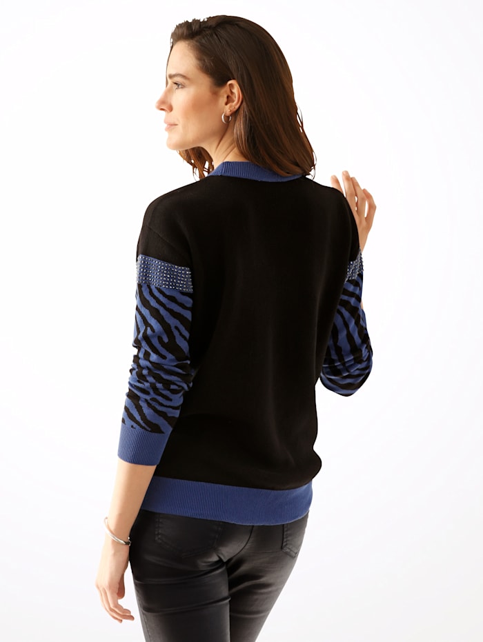 MONA Pullover mit Stehkragen, Blau/Schwarz