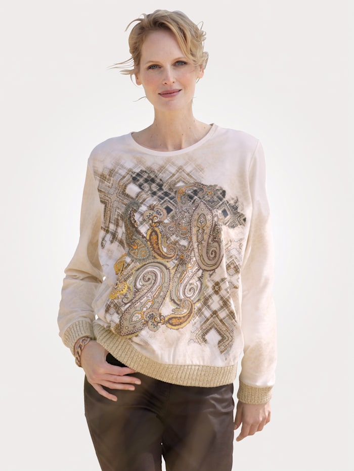 MONA Sweatshirt met paisleydessin, Ecru/Zand/Okergeel