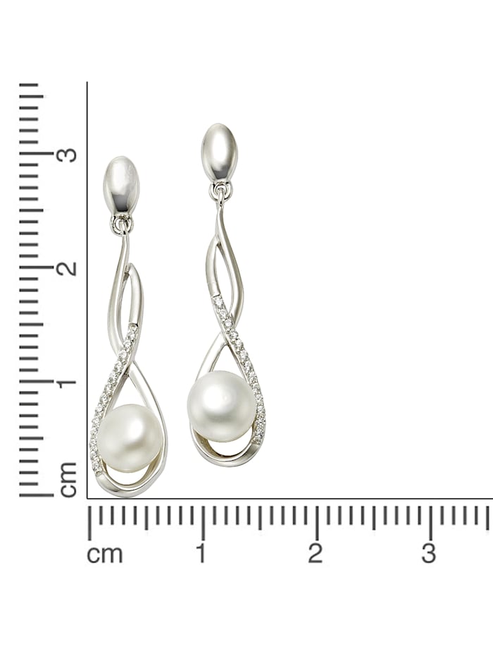 Ohrhänger 925/- Sterling Silber Süßwasserzuchtperle weiß 3,4cm Glänzend