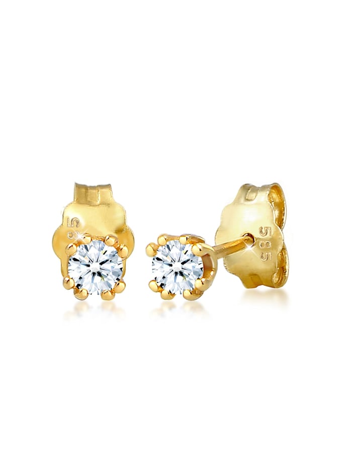 Elli DIAMONDS Ohrringe Solitär Stecker Diamant (0.06 Ct.) 585 Gelbgold, Gold