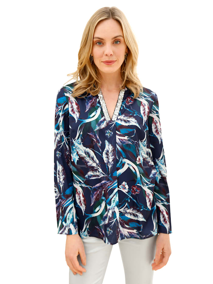 AMY VERMONT Bluse mit floralem Muster allover, Blau/Weiß/Lila