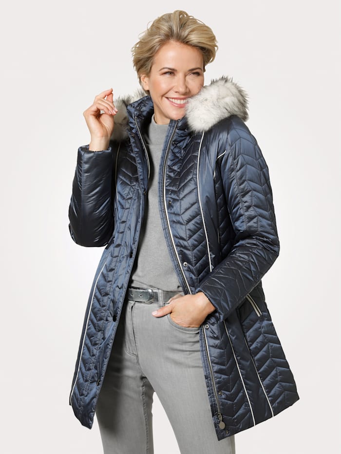 MONA Gewatteerde jas met afritsbare capuchon, Blauw/Wit