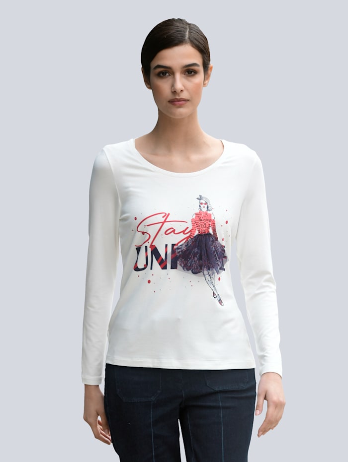 Alba Moda Shirt mit Motivprint, Off-white/Marineblau/Rot