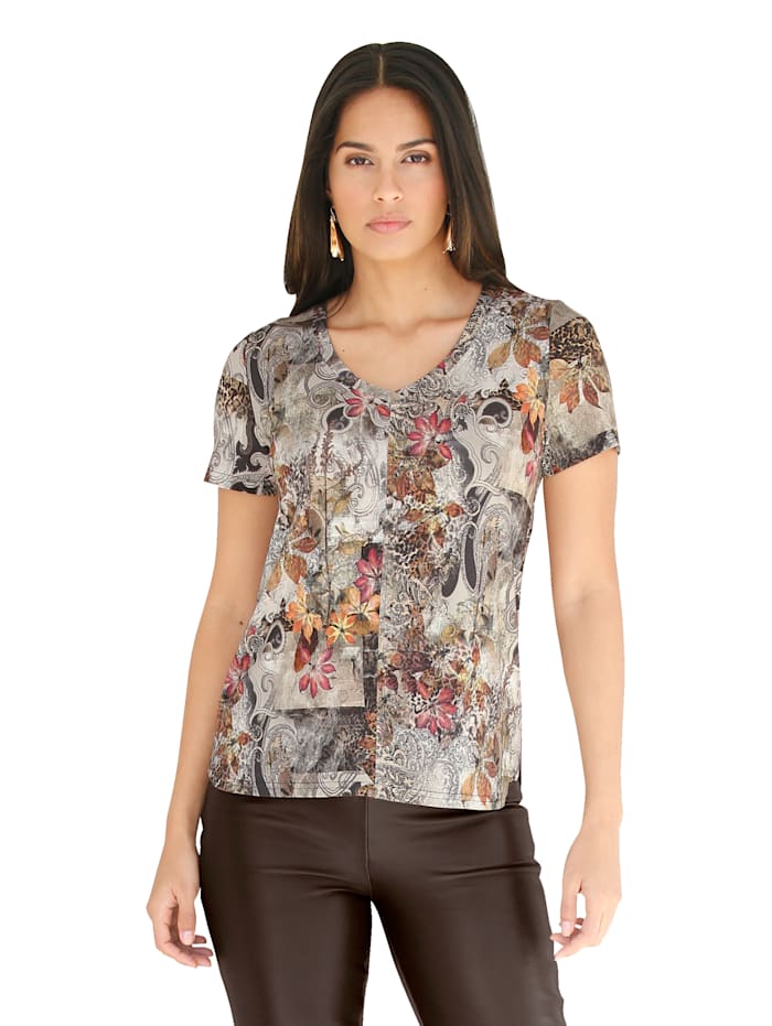 AMY VERMONT Shirt mit floralem Print, Khaki/Orange