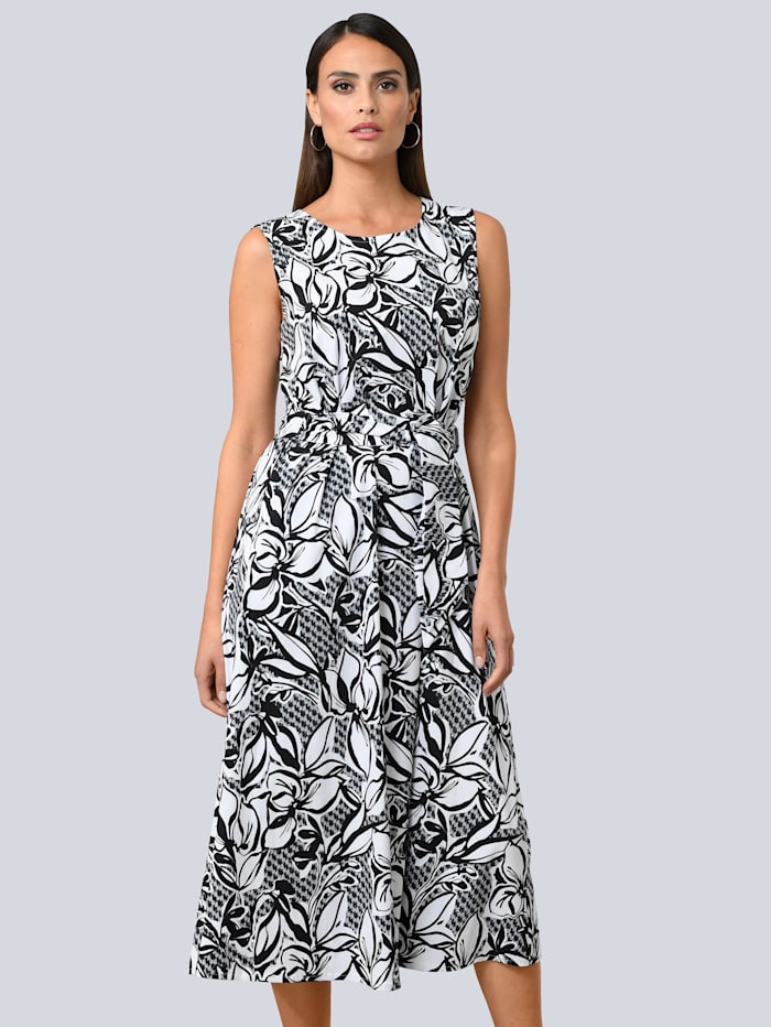 Alba Moda Kleid mit leichter A-Linie, Weiß/Schwarz