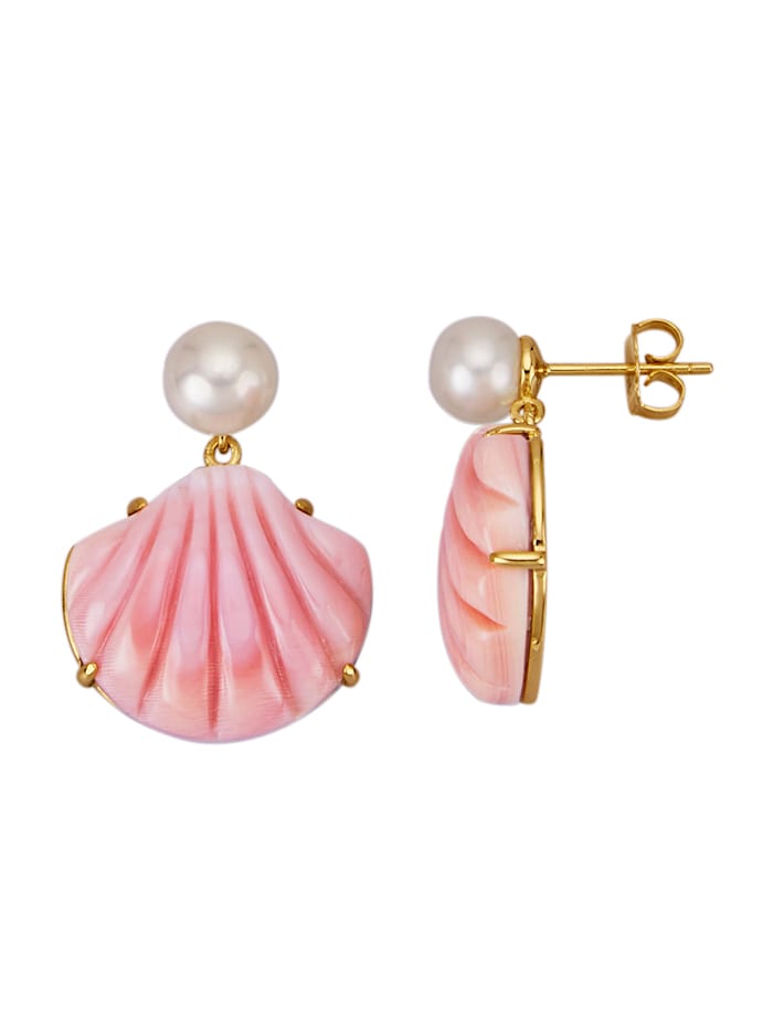 Ohrringe mit roséfarbenen und weißen Perlen, Rosé