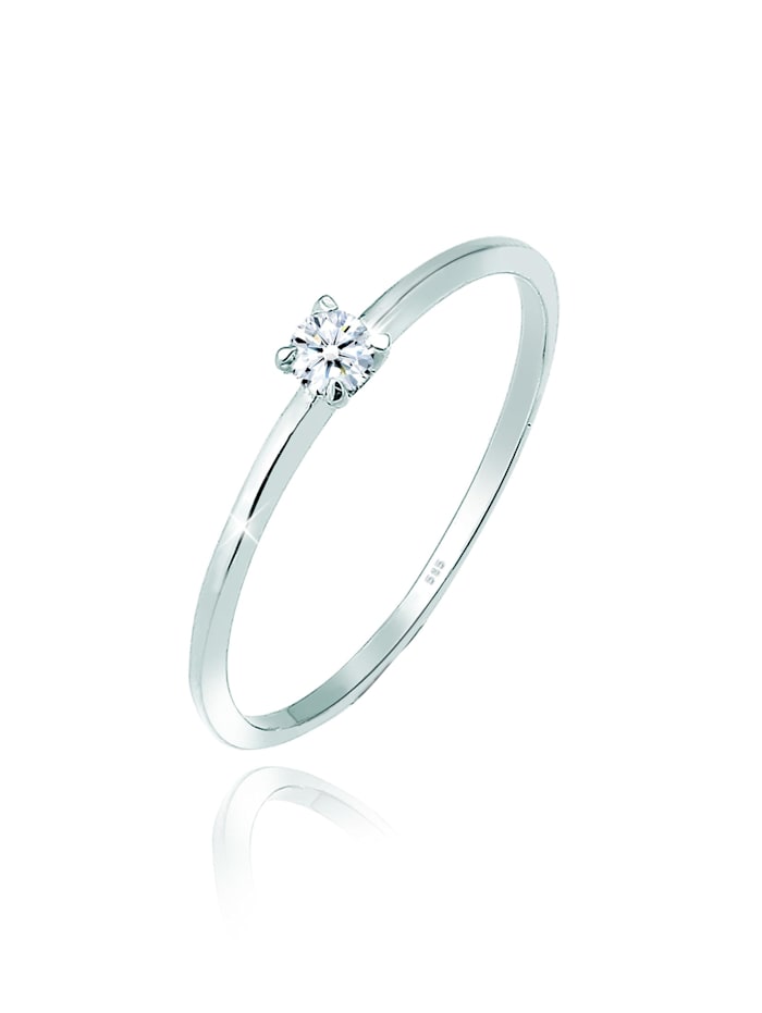 Elli DIAMONDS Ring Solitär Verlobung Diamant (0.06 Ct.) 585 Weißgold, Silber