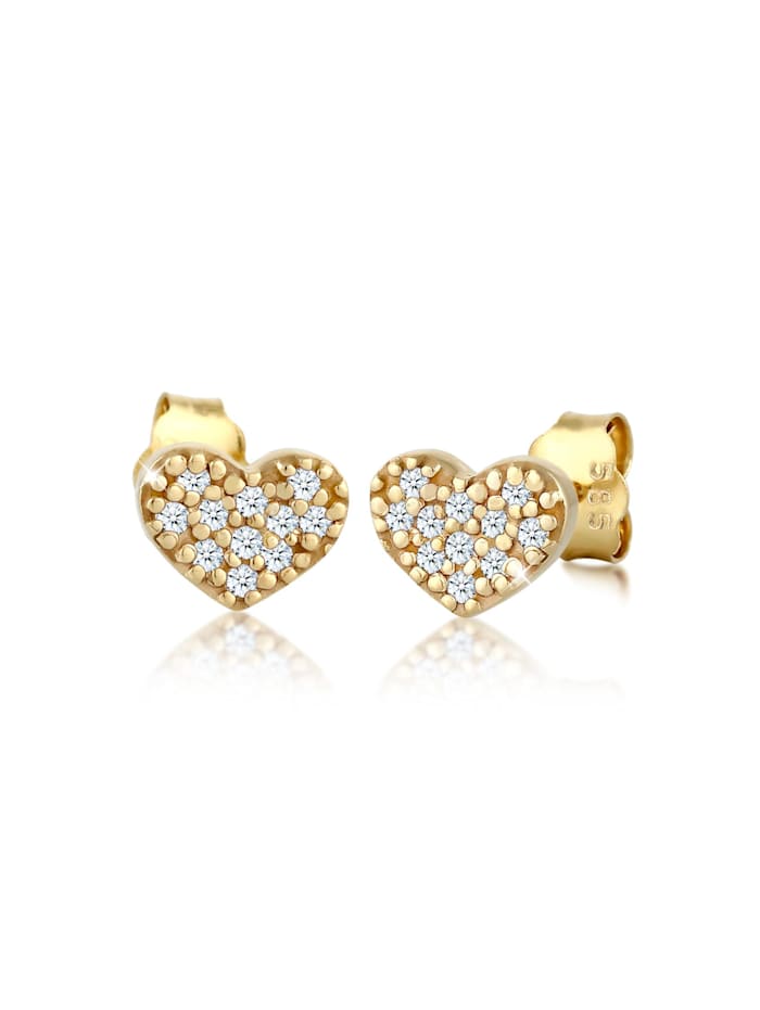 Elli DIAMONDS Ohrringe Herz Diamanten (0.11 Ct.) Filigran 585 Gelbgold, Weiß