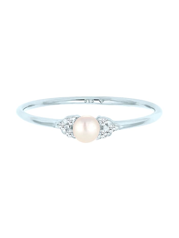 Ring Verlobung Perle Diamant (0.03 Ct.) 585 Weißgold