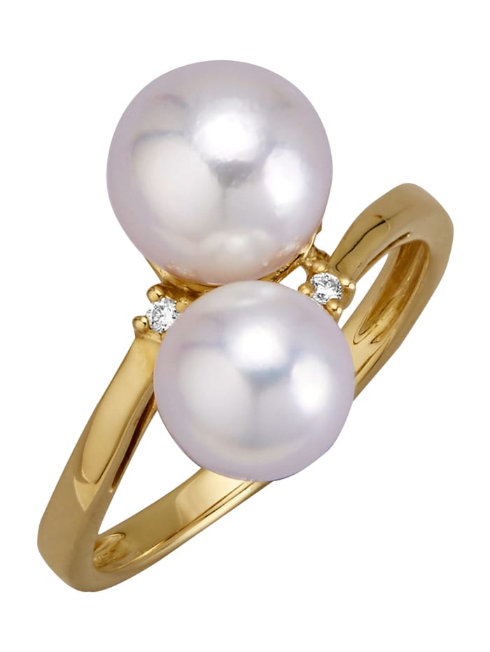 Diemer Perle Damenring mit weißen Akoya-Zuchtperlen, Weiß