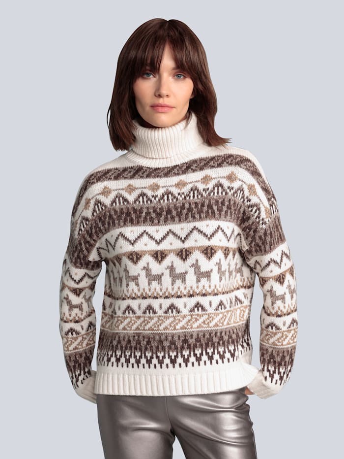 OUI Pullover im schönen Norweger-Muster, Braun/Weiß
