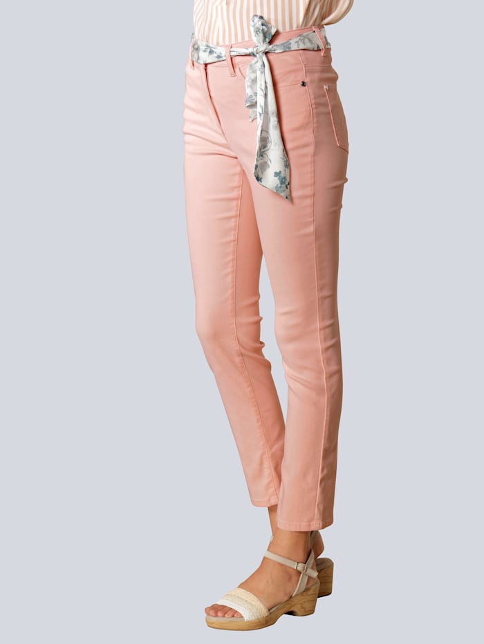 Alba Moda Jeans mit Bindegürtel aus Druck, Pfirsich