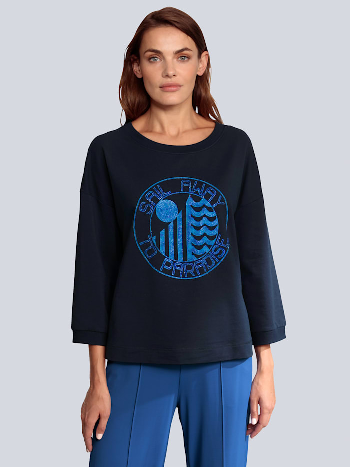 MARGITTES Sweatshirt mit Strasssteinen besetzt, Marineblau