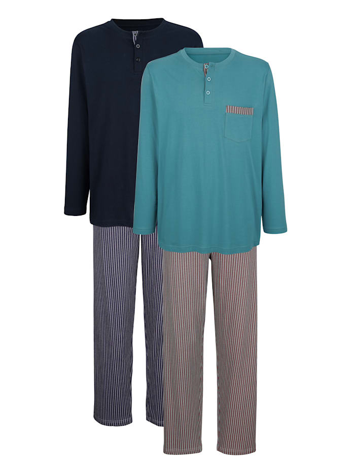 Pyjama's per 2 stuks, Donkerblauw/Paars/Turquoise/Grijs