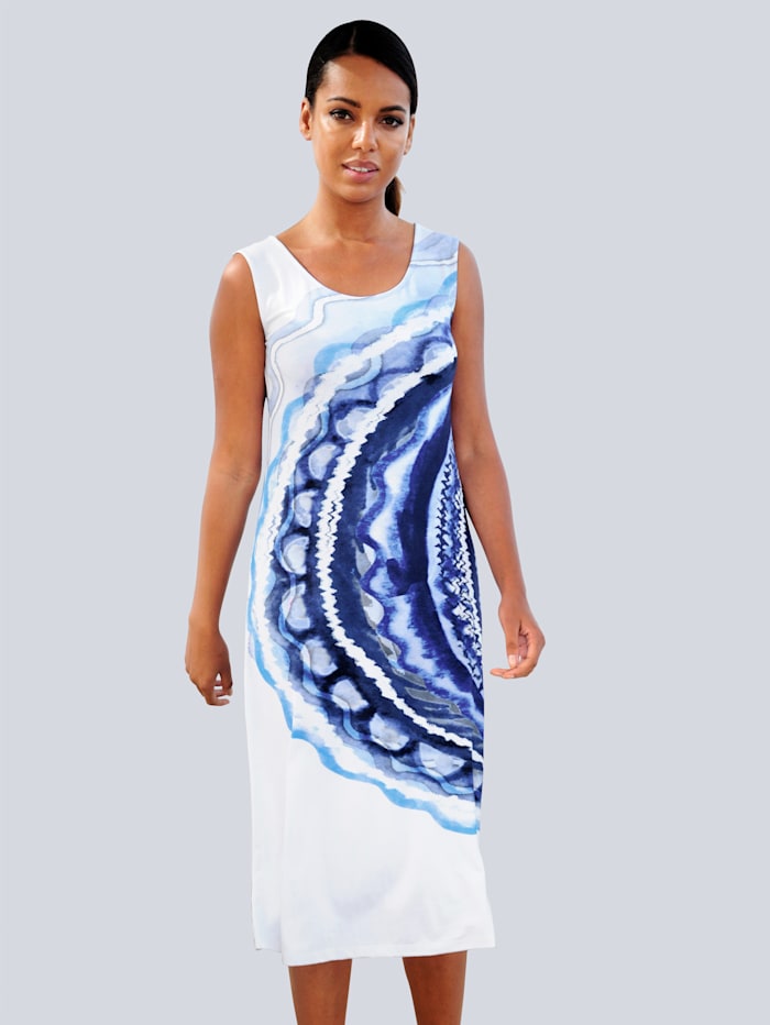 Alba Moda Jerseykleid mit modischem Batikmuster, Weiß/Blau