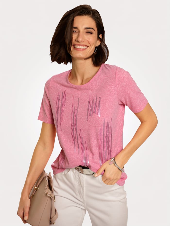 MONA Shirt mit platzierter Stickerei in Streifenoptik, Rosé