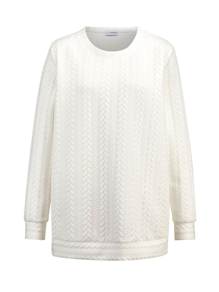 MIAMODA Sweatshirt mit schönem Zopfmuster, Weiß