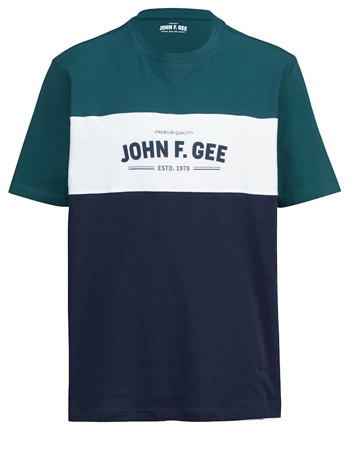 John F. Gee T-Shirt aus reiner Baumwolle, Marineblau/Dunkelgrün