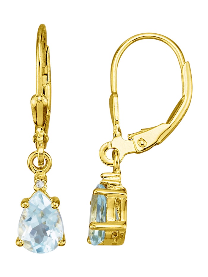 KLiNGEL Ohrringe mit Aquamarin und Diamanten in Silber 925, Gelbgoldfarben