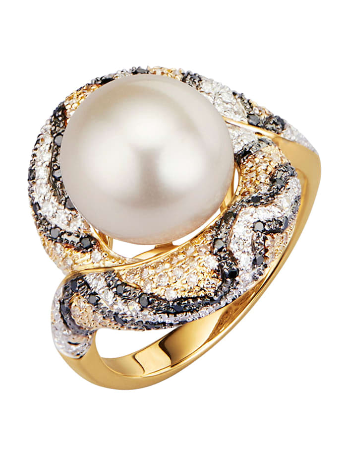 Diemer Perle Damenring in Gelbgold 585, Weiß