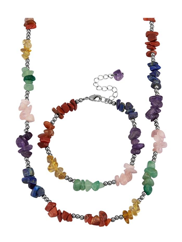 2-delige sieradenset met gekleurde stenen, Multicolor
