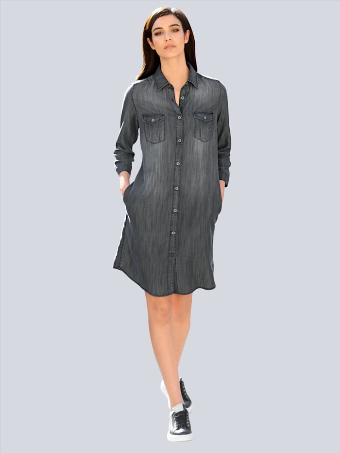Alba Moda Hemdblusenkleid in Jeansoptik aus trageangenehmer Lyocellware, Black