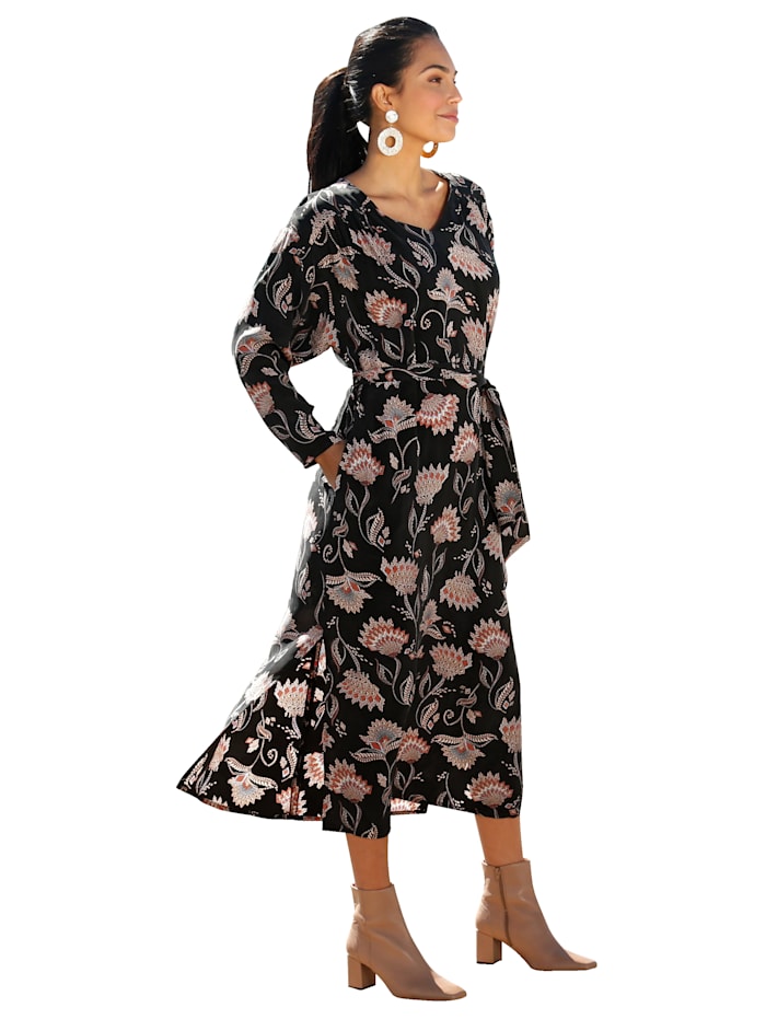 AMY VERMONT Kleid mit abstraktem Floral Print, Schwarz/Rosé