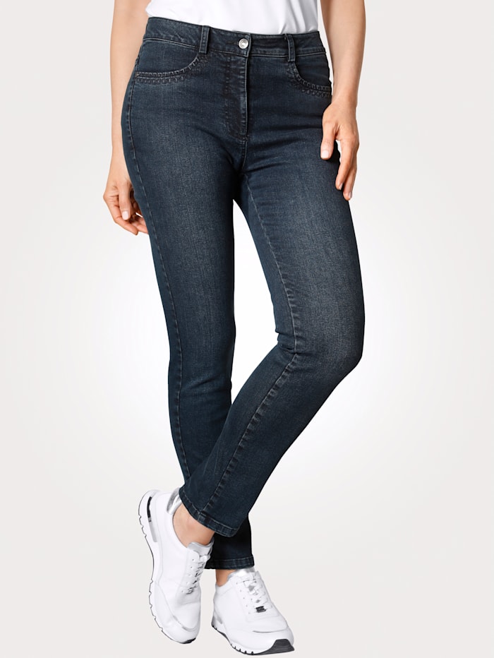 MONA Jeans met borduursel, Donkerblauw