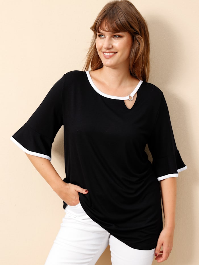 MIAMODA Shirt mit femininer Ausschnitt-Variante, Schwarz/Weiß