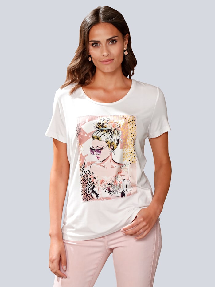 Alba Moda Shirt mit appliziertem Motiv-Druck, Off-white/Rosé