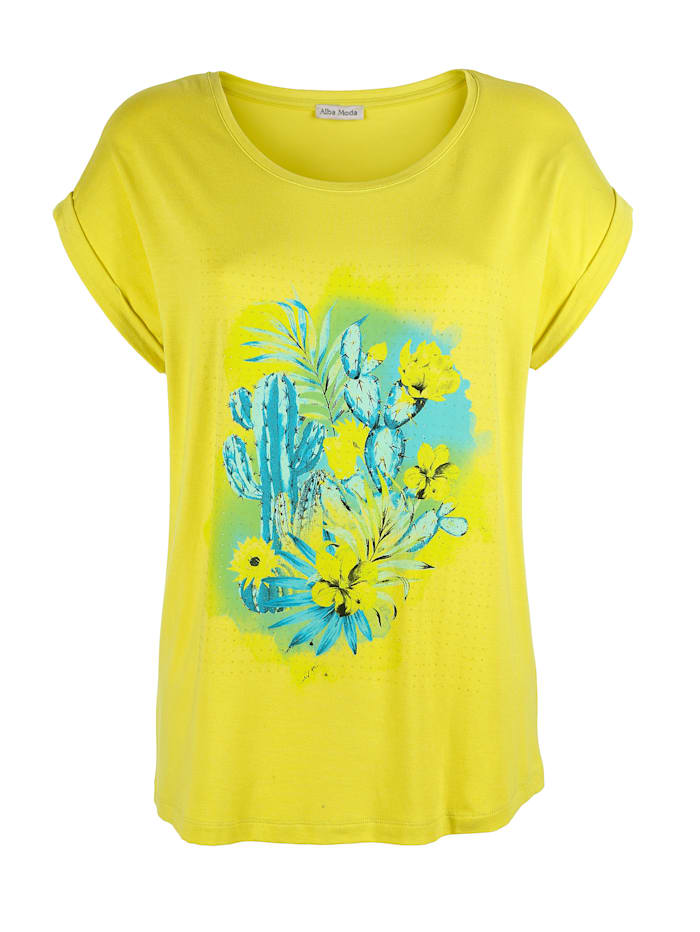 Alba Moda T-shirt à imprimé estival, Vert citron