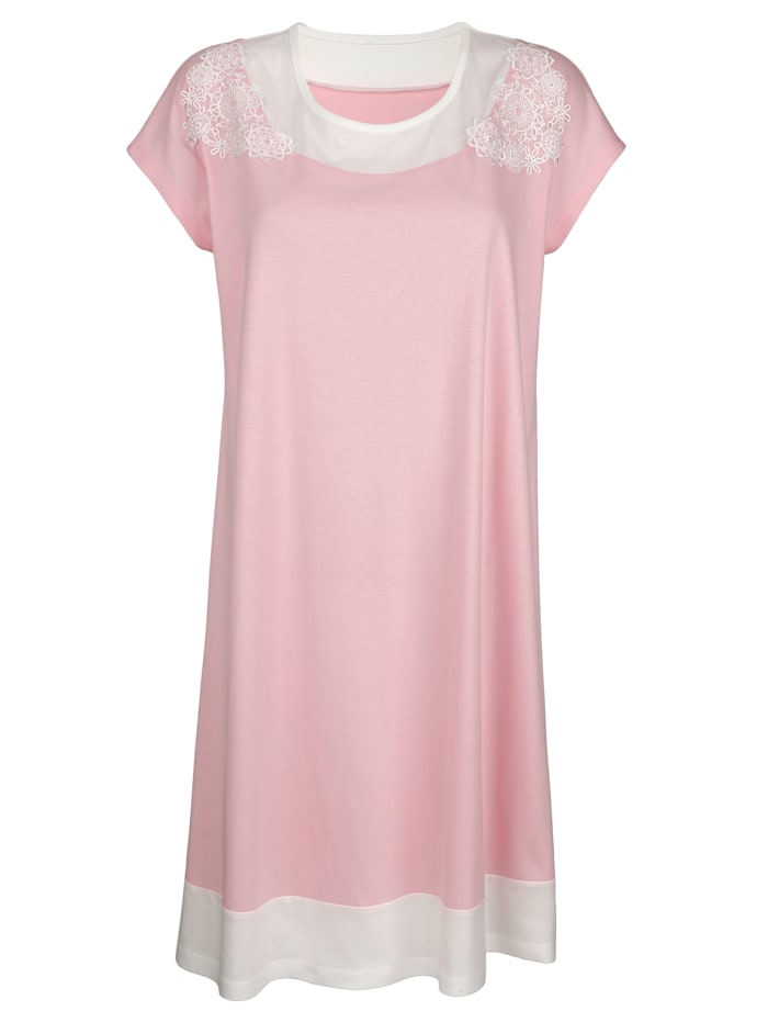 Harmony Nachthemd mit floraler Spitze, Rosé/Ecru