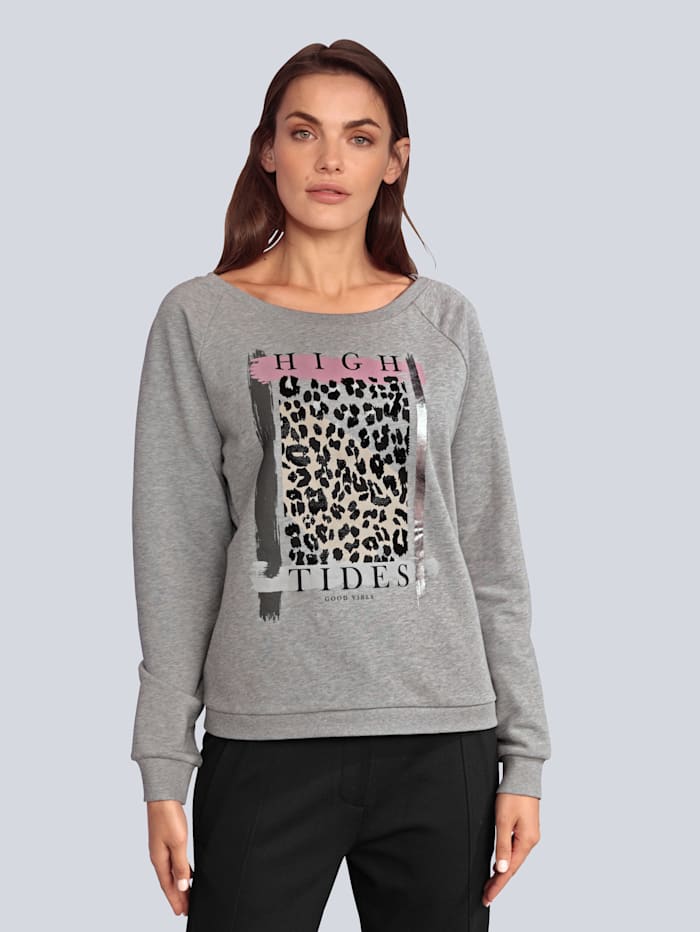 MARGITTES Sweatshirt mit angesagtem Animal-Print im Vorderteil, Hellgrau