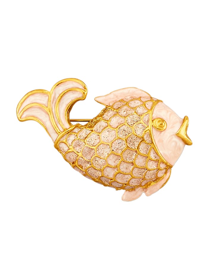 Golden Style Fiskbrosch med glittrande detaljer, Guldfärgad
