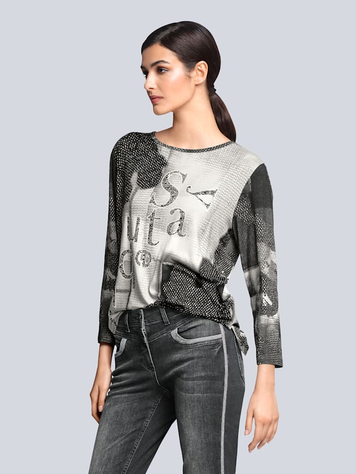 Alba Moda Shirt mit grafischen Druck, Grau/Anthrazit/Off-white