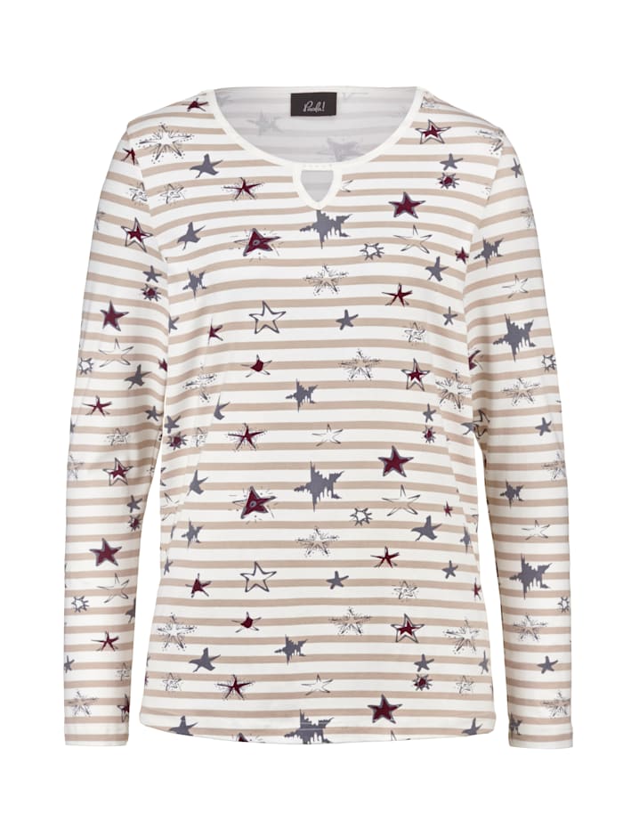 Paola Shirt met sterrenprint, Zand/Wit