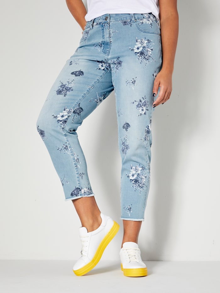 Angel of Style Jeans mit Blütenprint, Blue bleached