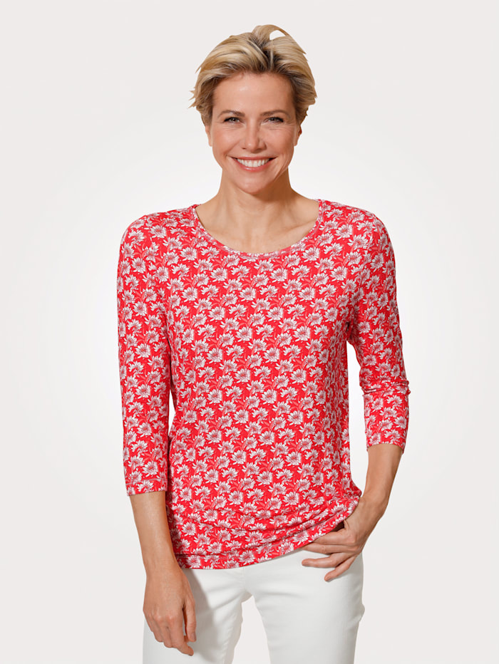 MONA Shirt mit floralem Dessin, Koralle/Rosé/Ecru