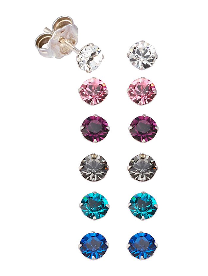 6-delige set oorstekers met kristallen, Multicolor