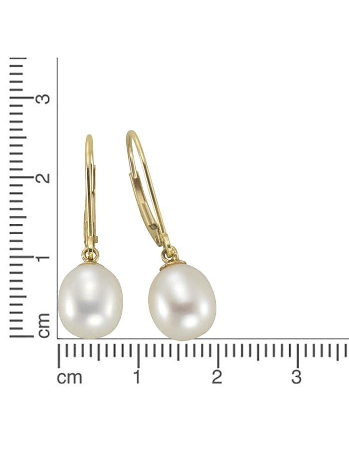 Ohrhänger 585/- Gold Süßwasserzuchtperle weiß 2,5cm Glänzend