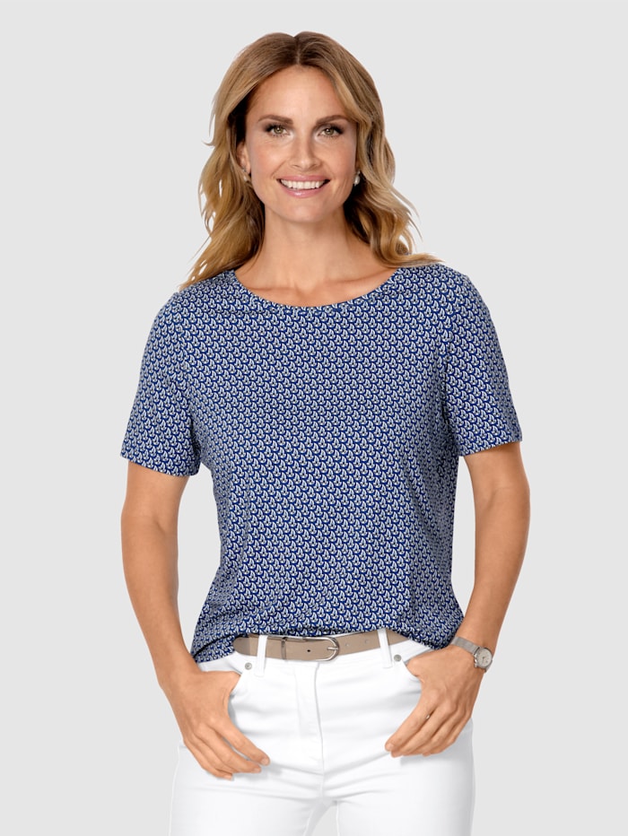 MONA Shirt met minimaldessin, Blauw/Ecru