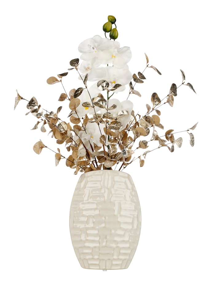 Dekorácia Orchidea, Biela/Zlatá