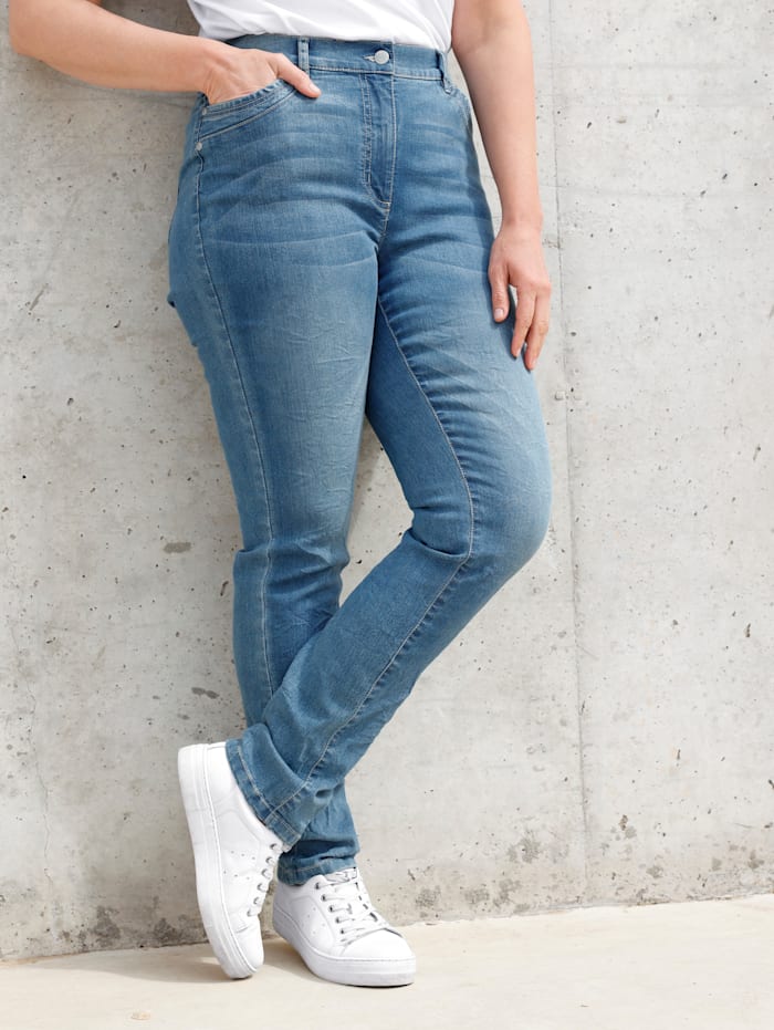 MIAMODA Jeans mit Knittereffekt, Blue bleached