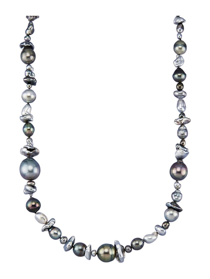 Diemer Perle Perlen-Collier in Gelbgold 585, Grau