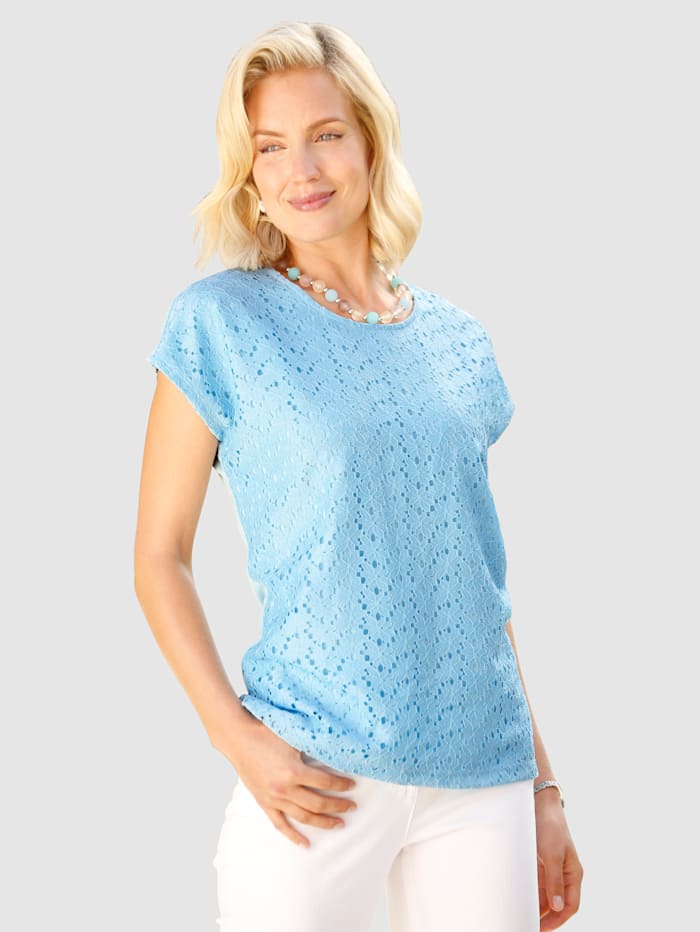 Paola Shirt met bloemenkant, Lichtblauw