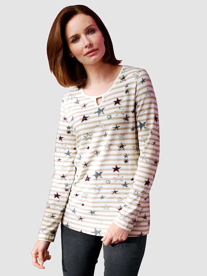 Paola Shirt mit Sternendruck, Sand/Weiß