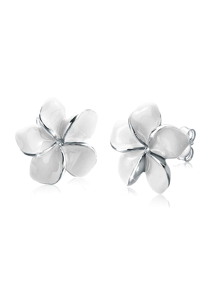Elli Ohrringe Frangipani Blüte Natur Blume Emaille 925 Silber, Weiß