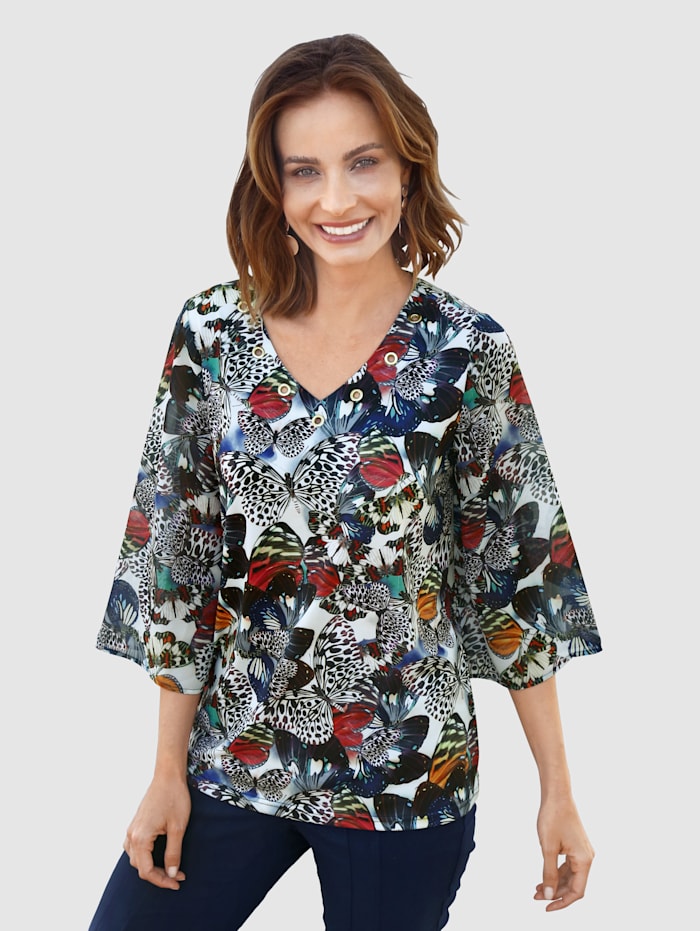 Paola Shirt mit Schmetterlingsdruck, Ecru